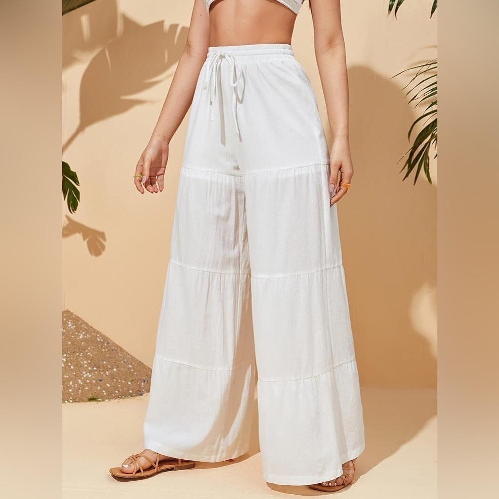 NWT Floerns, Tiered Pants High Waist,Elastic Flare Pant Ruffle Trousers,Size L